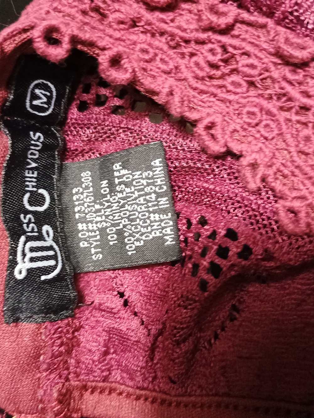 Miss Chievous  Lace Knit Dress In The Color Wine Size M